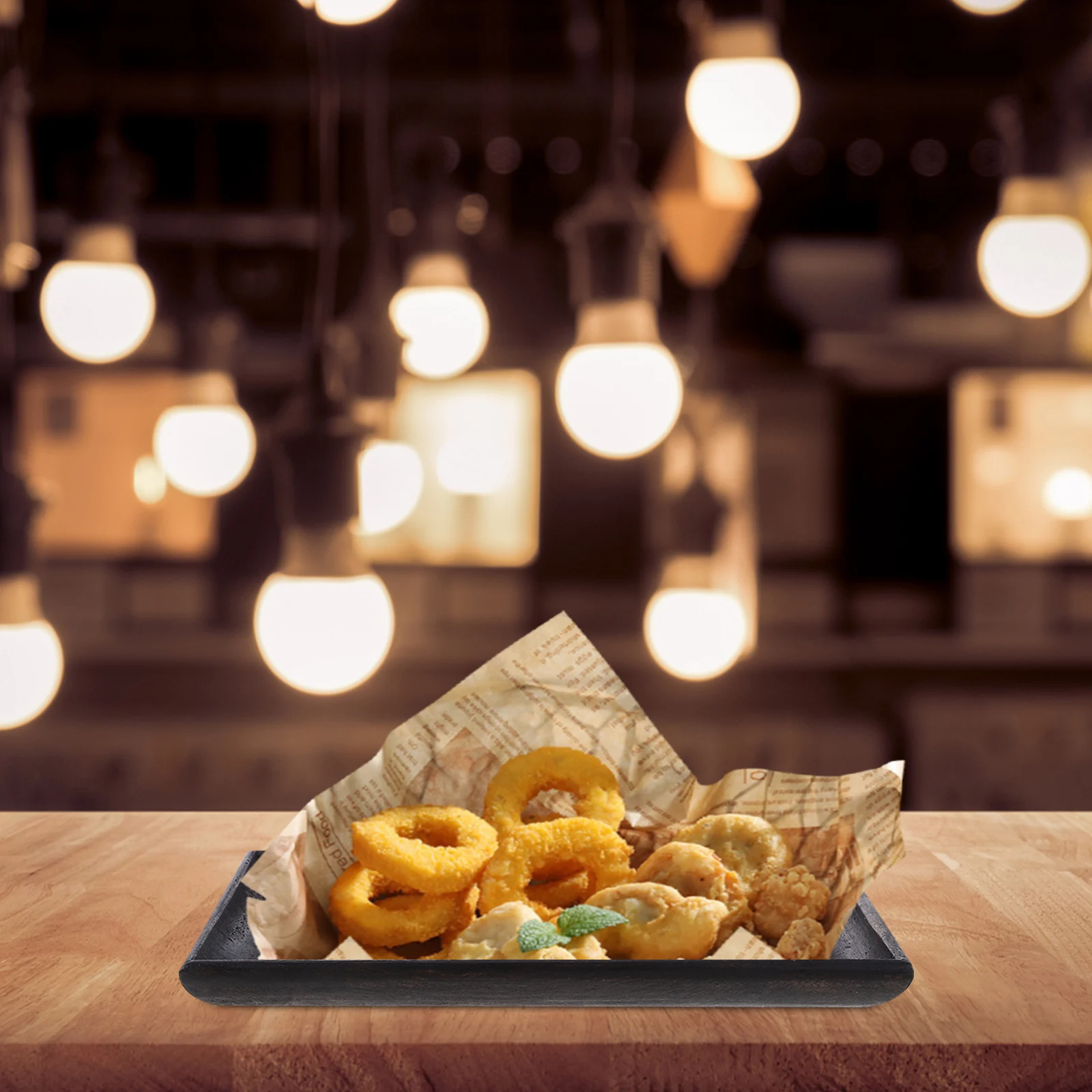 

Bamboo Mat Serving Tray Vintage Wooden Food Serving Tray Heat Insulated Non-Slip Cutlery Organizer for Home Restaurant Cafe