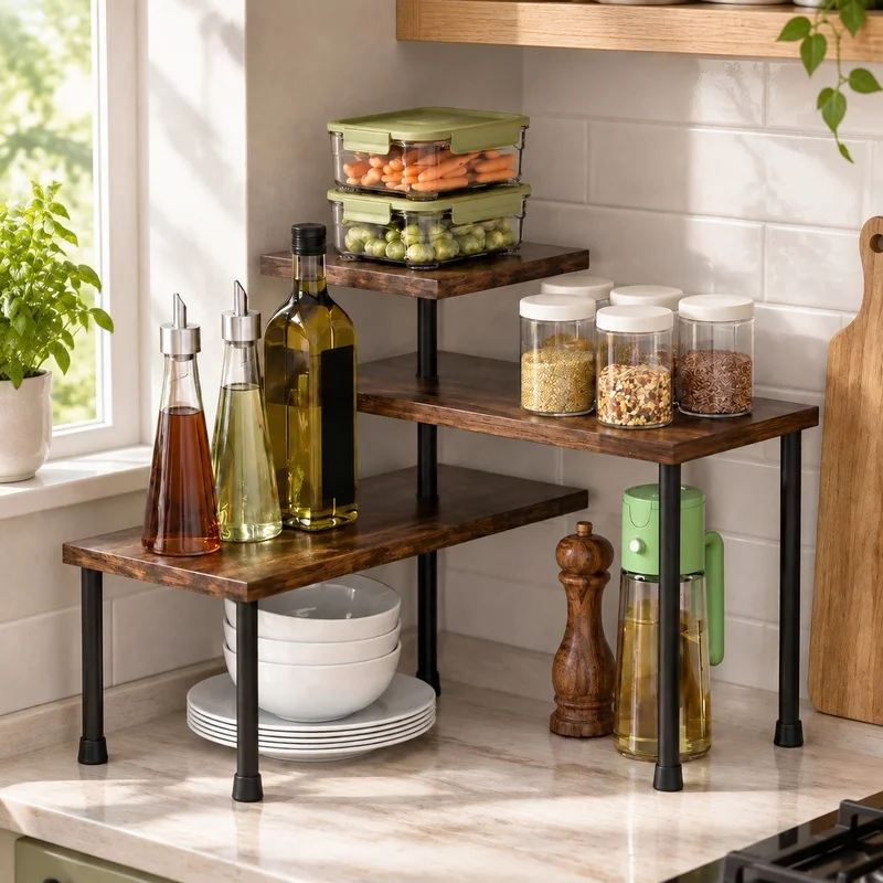 Portable 3-Level Corner Rack for Kitchen and Bathroom Countertop Storage, Ideal for Spices and Coffee Supplies