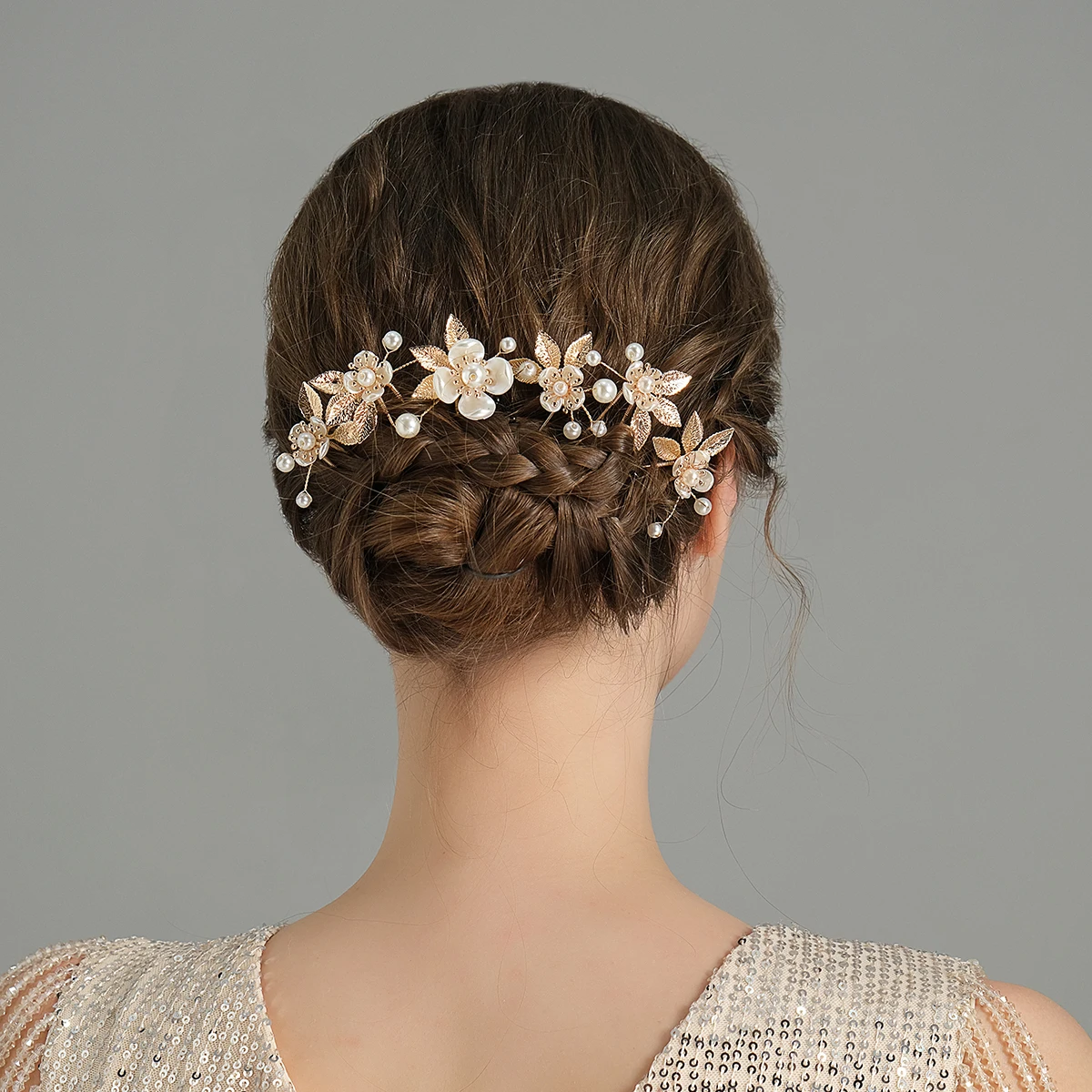 Pince à cheveux en forme de fleur pour femmes, 5 pièces/paquet, peigne en perles, accessoires de mariée, bijoux de cheveux de mariage exquis, épingle à cheveux de mariage