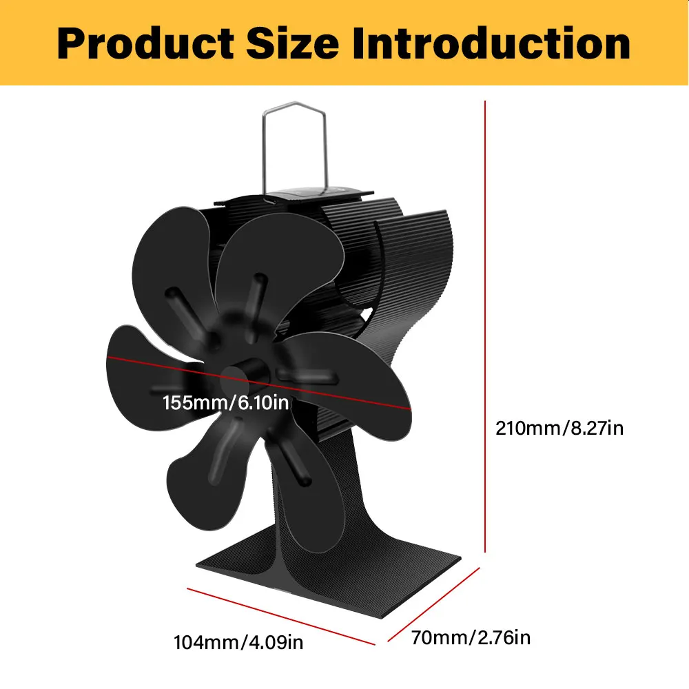 6 شفرات موقد مروحة تعمل بالطاقة الحرارية الموقد مروحة سجل الخشب الموقد مروحة صديقة للبيئة مروحة هادئة المنزل شتاء دافئ توزيع الحرارة