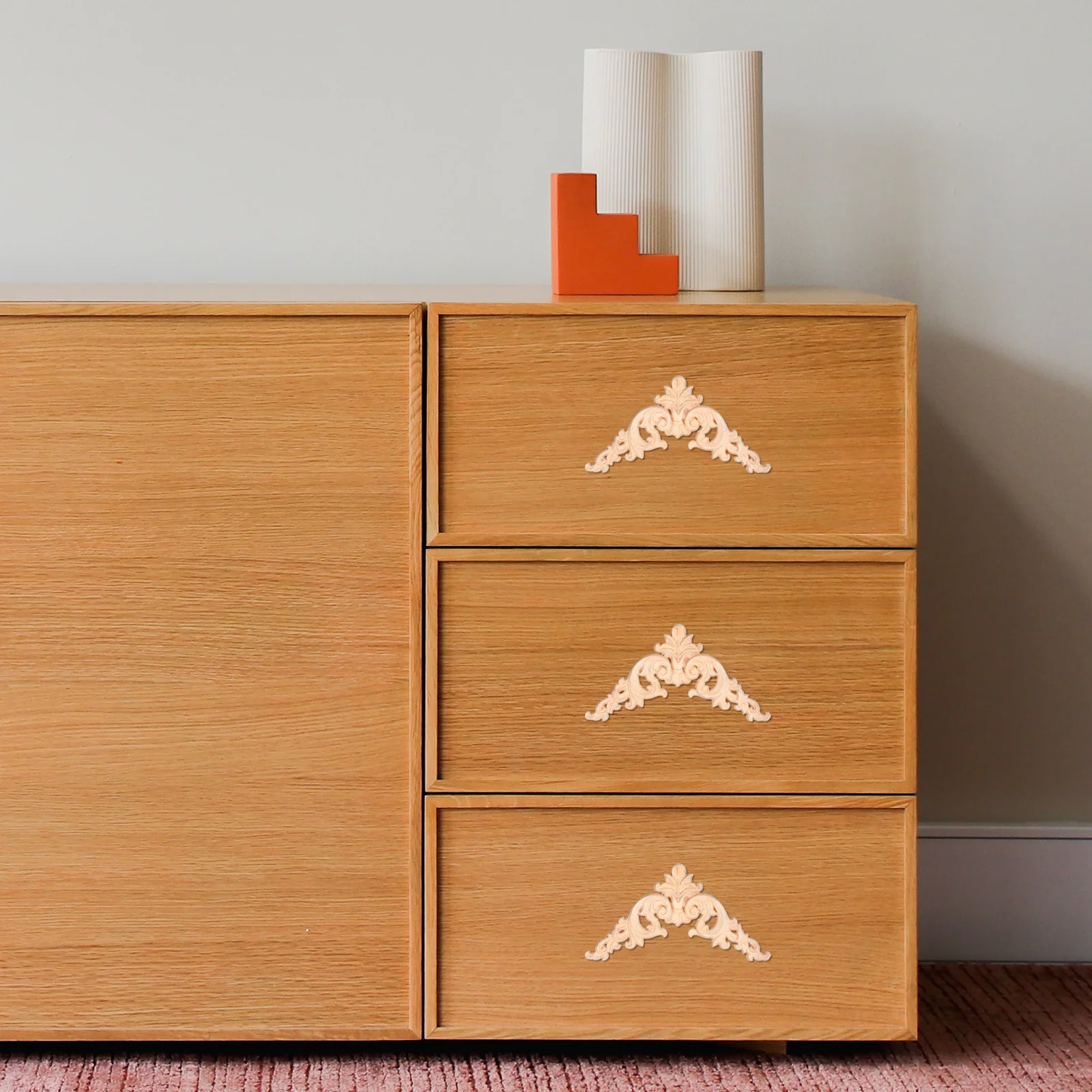 

4Pcs European Wood Carved Appliques Solid Wood Corner Flowers Cabinet Door Decorative Applique Onlay Furniture Carved Floral