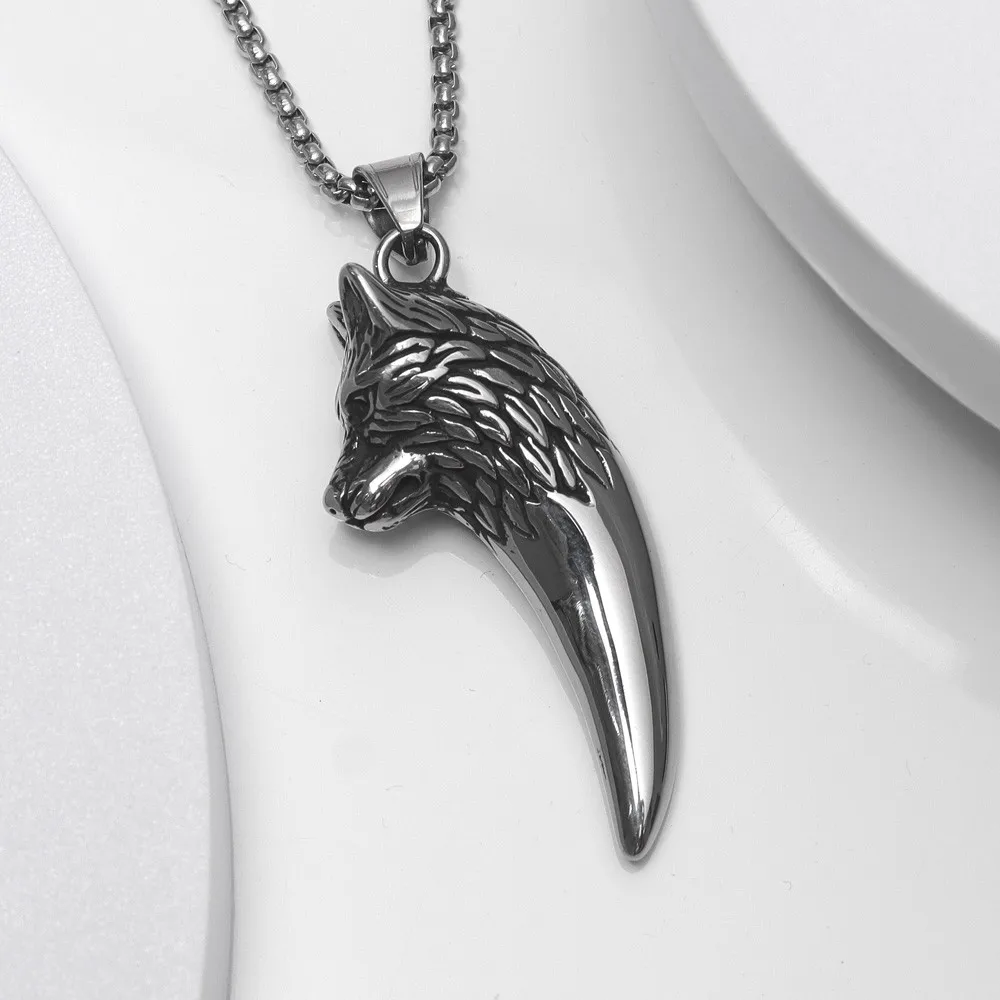 

Vintage Viking Wolf Teeth Pendant Charm Men's Necklace Fashion Christmas Valentine's Day Gift Protector Jewelry Accessories