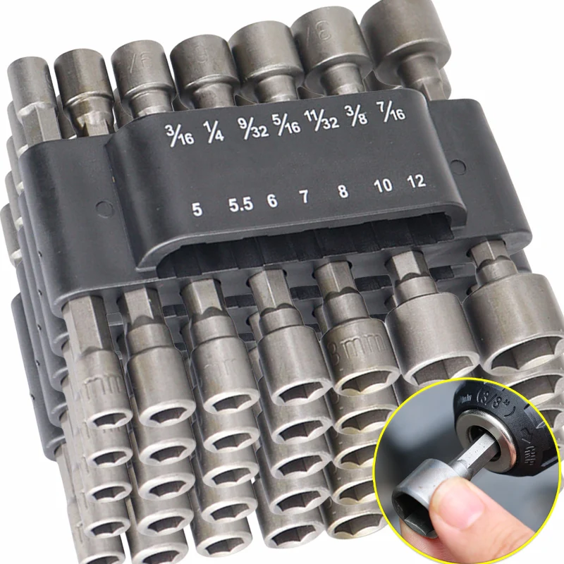 14-Piece Hexagon Nut Driver Set Steel Socket Screwdriver Wrench Electric Impact Bolt Handle Tools with Drill Bit Adapter view 3