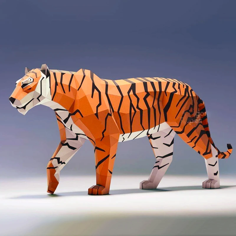 3D Papercraft Tiger Model Folding Paper Work Party DIY Craft Home Room Decoration Craft Decor Paper Figures Miniatures Ornaments