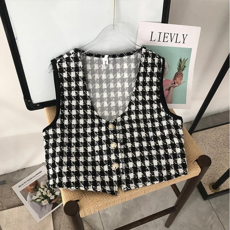 DAYIFUN-Large Bow Neck Shirts for Women Long Sleeve Folding Blouses Thousand Bird Check Vests Casual Simple Tops 2 Pcs Sets