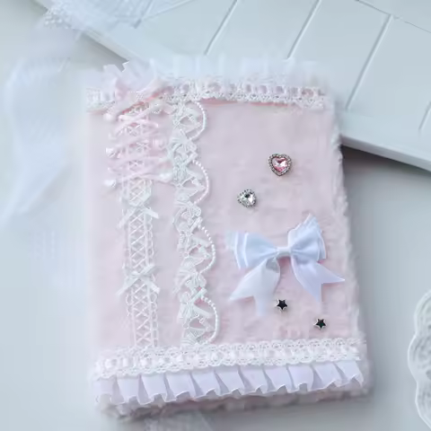 A5 Card Collect Book Kpop Photocard Binder Plush Kawaii Lace Ribbon Diamond Decor Picture Collect Book Album with 80 Pockets