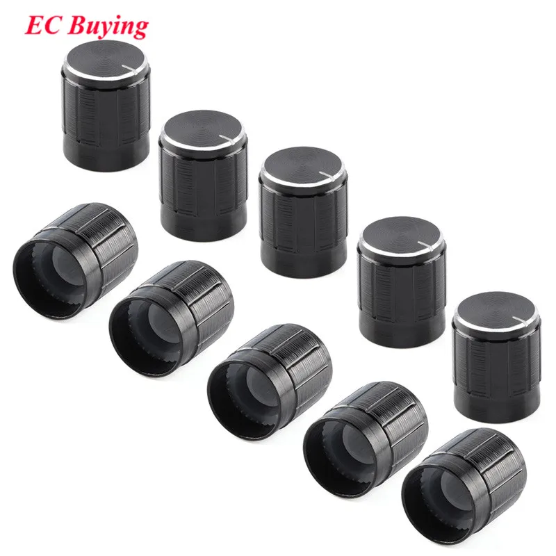 10Pcs/5pcs Black 6mm Potentiometer Knobs Caps Knurled Shaft Potentiometer Control Knob Diameter 15mmx17mm Aluminum Switch Knob