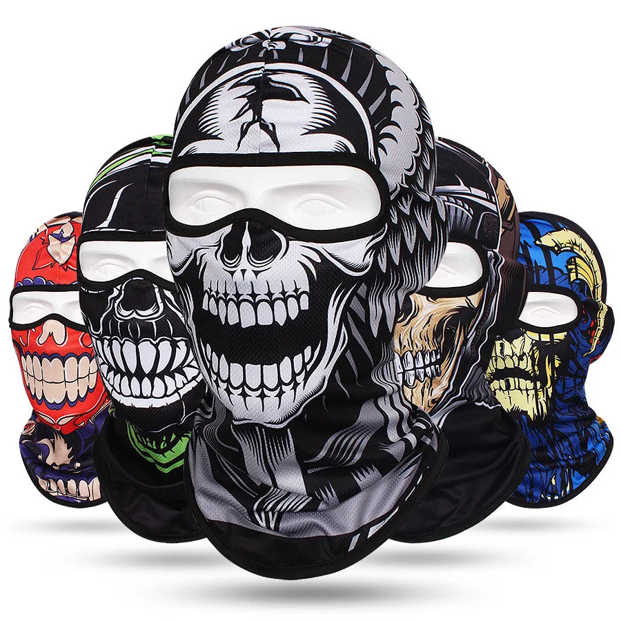 Men Cycling Full Face Mask Ski Snowboard Skull Balaclava Outdoor Sunscreen Windproof Neck Gaiter Motorcycle MTB Bicycle Headgear