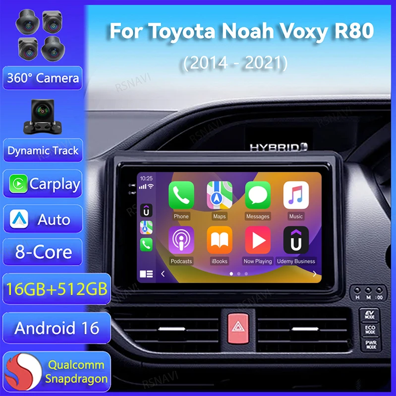 

Android 16 Carplay Auto GPS For Toyota Noah Voxy R80 2014 2015 - 2021 Car Radio Multimedia Player Video 360 Camera 2Din Stereo