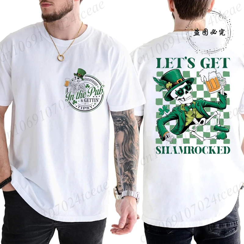 Camisetas para Hombre y Mujer con Diseño de Esqueleto Bebiendo, Camisetas Divertidas para el Día de San Patricio, Sudadera para Hombre, Ropa, Tops