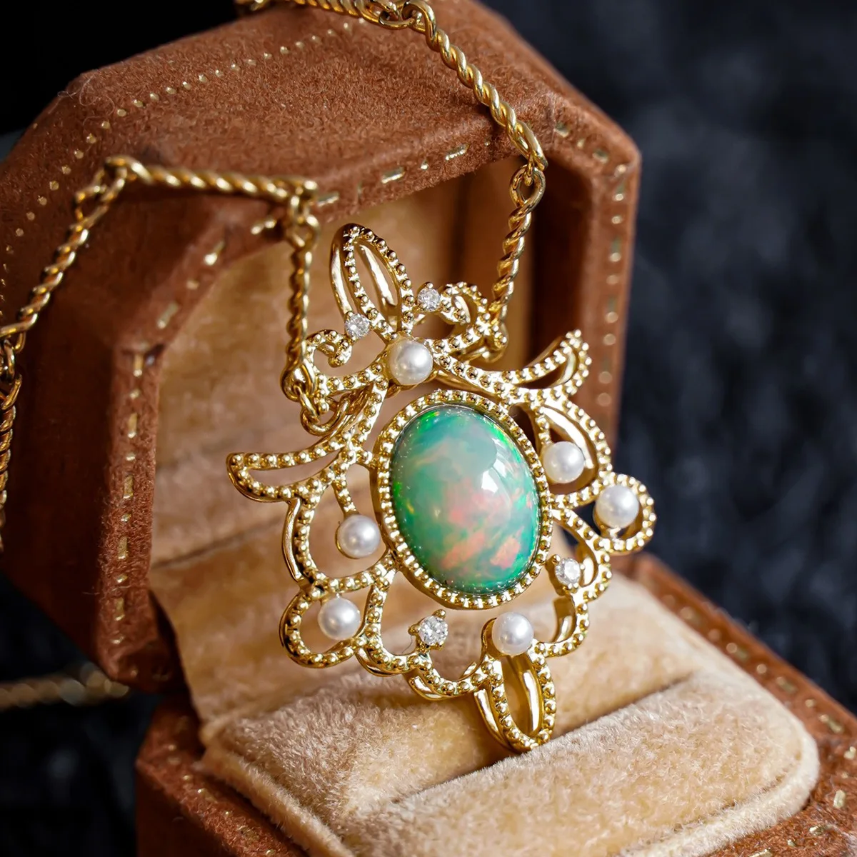 نمط المحكمة الفيكتورية 925 الفضة الاسترالية الأبيض أوبال قلادة روكوكوكو البذور اللؤلؤ البيضاوي الاصطناعية أوبال سلسلة قلادة مجوهرات هدية