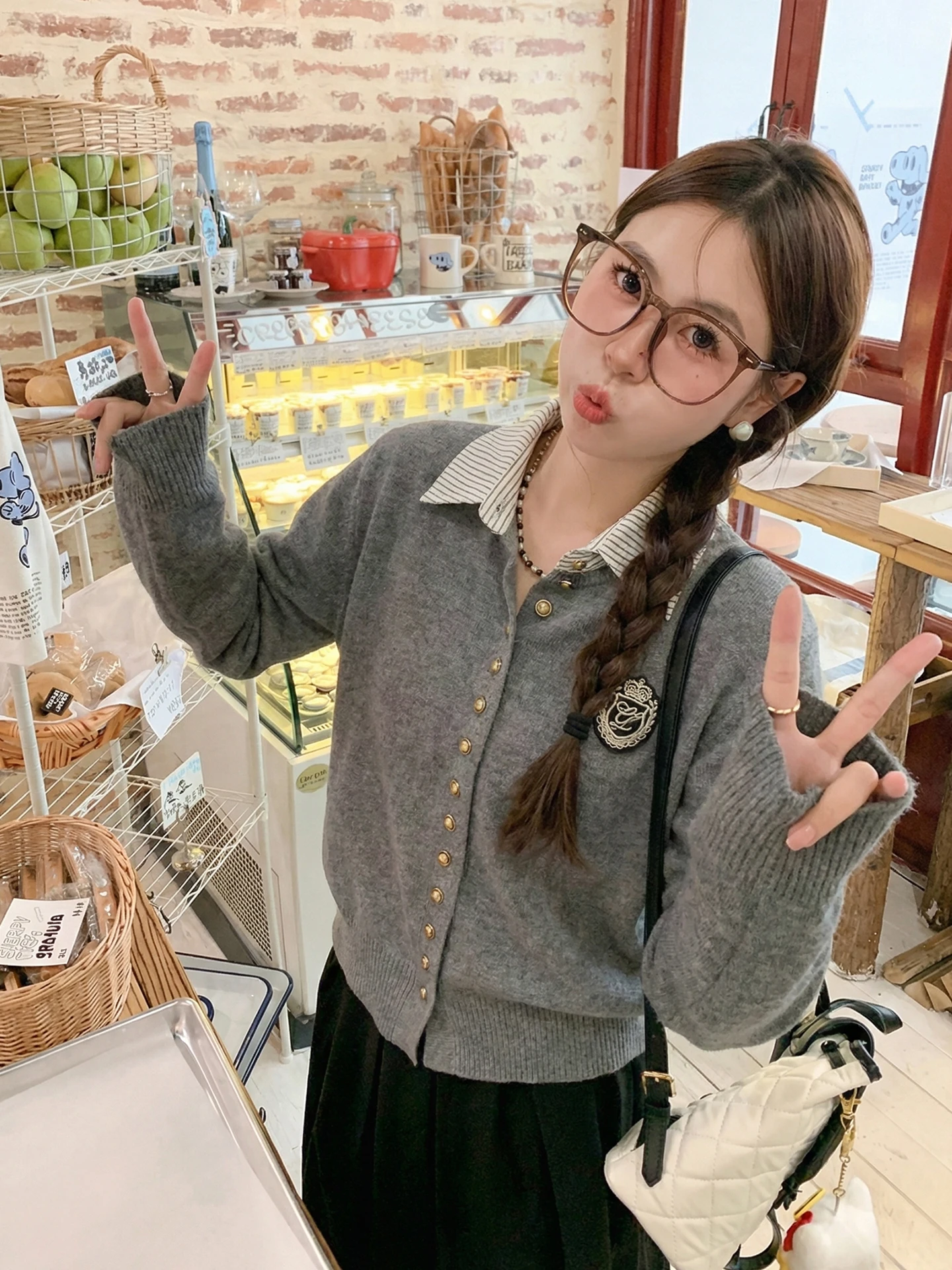 

ay irt Collar Open Cardigan Women's Loose Knitted Sweater Top Korean Sle College Faion Autumn Winter Casual Wear