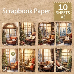 10 Sheets A5 Size Christmas Window Sofa Background Vintage Grunge Journal Planning Scrapbooking