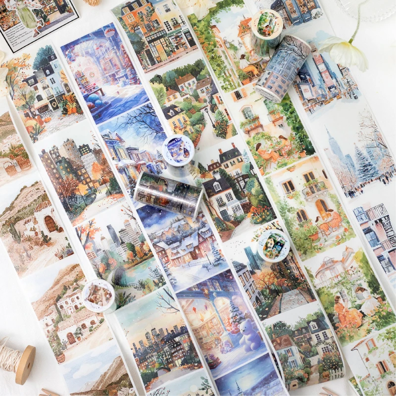 6 Stile 80 mm * 200 cm/Rolle mehrere Szenenzeichnungen Zerreißbares Washi-Klebeband DIY handgemachtes Material Sammelalbum Hintergrunddekoration