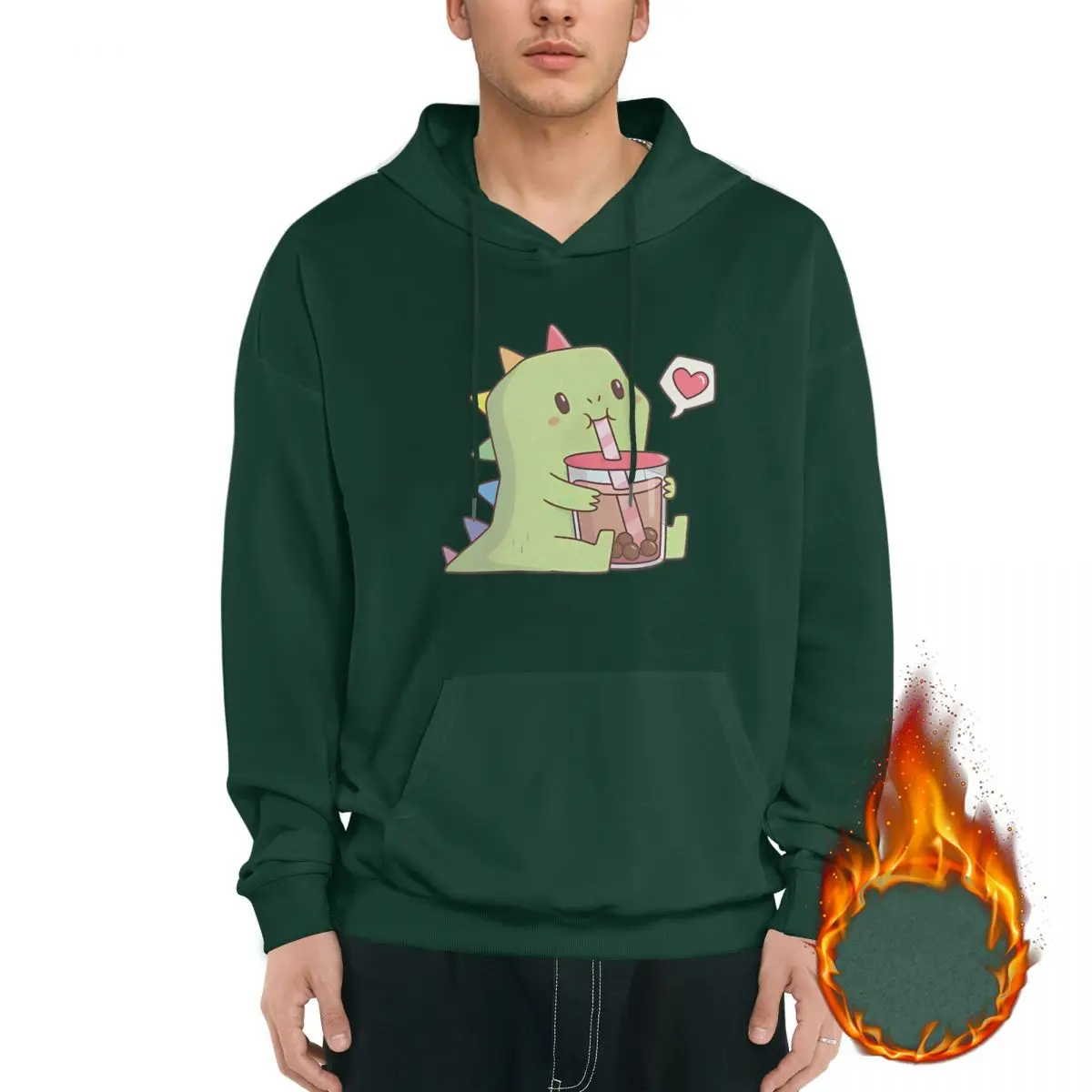 Cute_Dino_with_Rainbow_Spikes_Loves_Bubble_Tea_Logo Hoodie Mode Herren Neue Freizeit Straßenkleidung