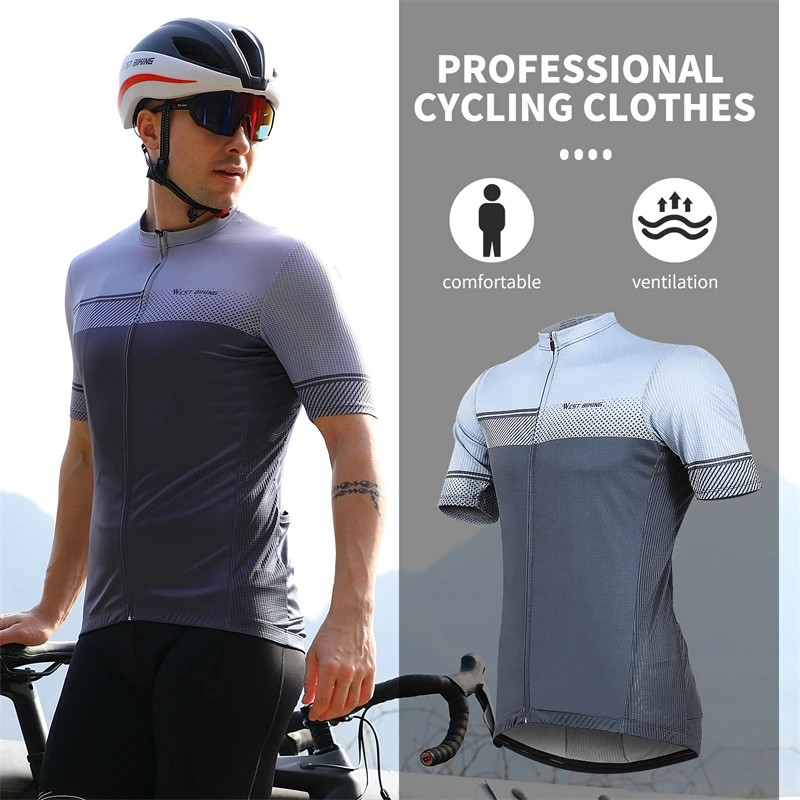 WEST BIKING Summer Cycling Jersey Short Sleeve Men's Sport Tops Quick Dry MTB Road Bike Team Racing Uniform Bicycle Wear Clothes