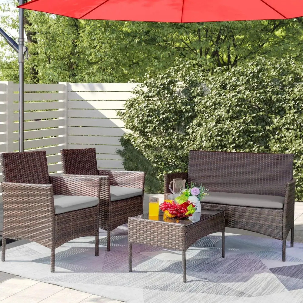 

Polyethylene PE Wicker 4 Person Seating Group With Cushions