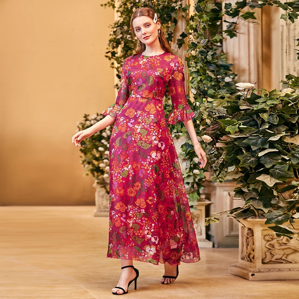 

Women's 2023 Hot Sale Round Neck Half Sleeve Digital Printed Dress in Stock Vestidos Elegant and Pretty Women's Dresses