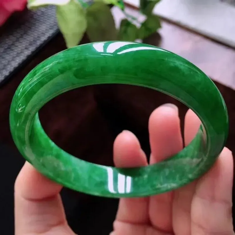 Natural Burmese Ice Jadeite , , Old Mine Sun Imperial Bracelet, Women's Full Green Jade Bangle, G