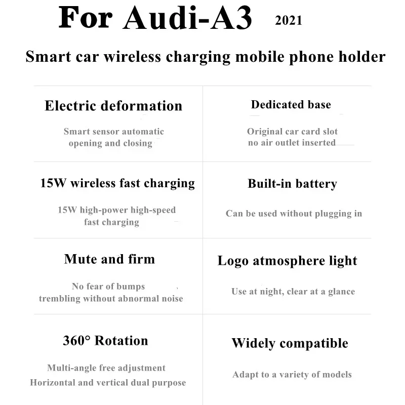 2021-2022 For Audi A3 Mobile Phone Holder Wireless Charger Car Cell Phones Mount Navigation Bracket GPS Support 360 Rotating