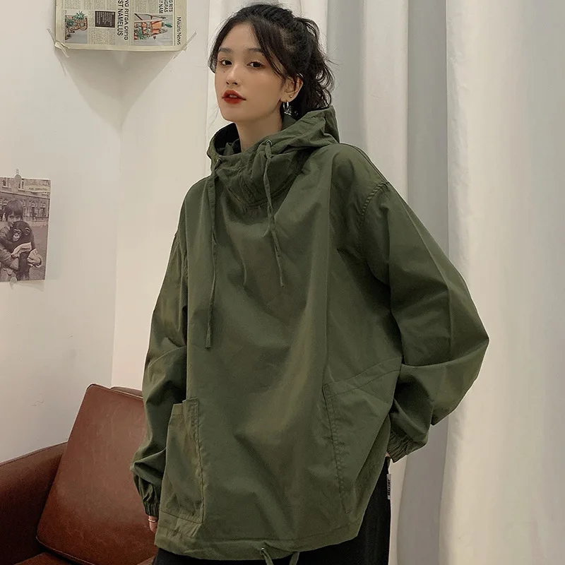 سويت شيرت نسائي فضفاض غير رسمي معطف على الطراز الياباني