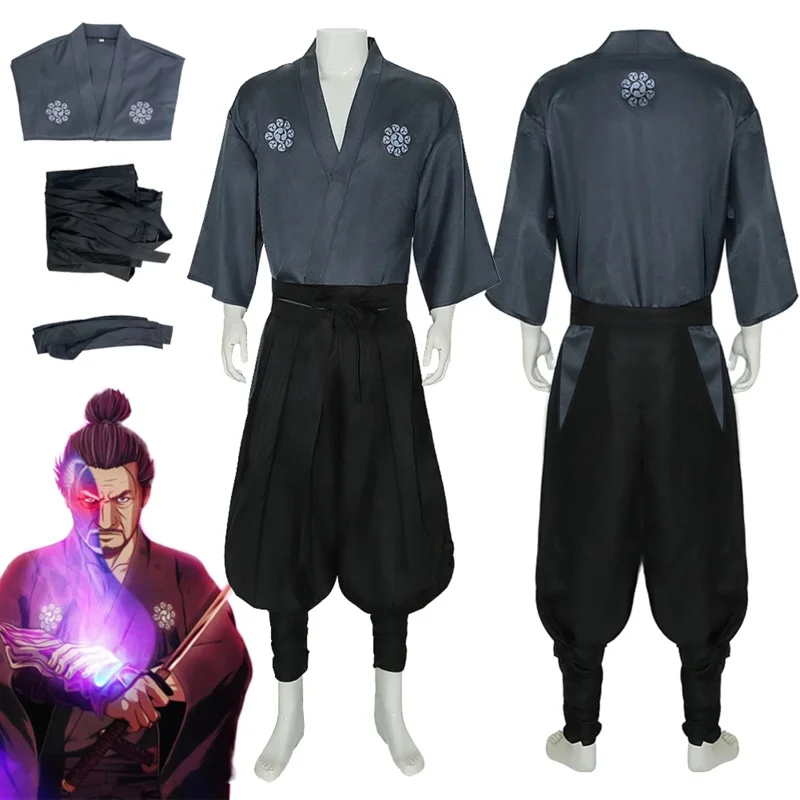 Miyamoto musashi cosplay jogo de fantasia dos desenhos animados onimusha traje disfarce adulto homem roleplay fantasia roupas masculino pano de halloween