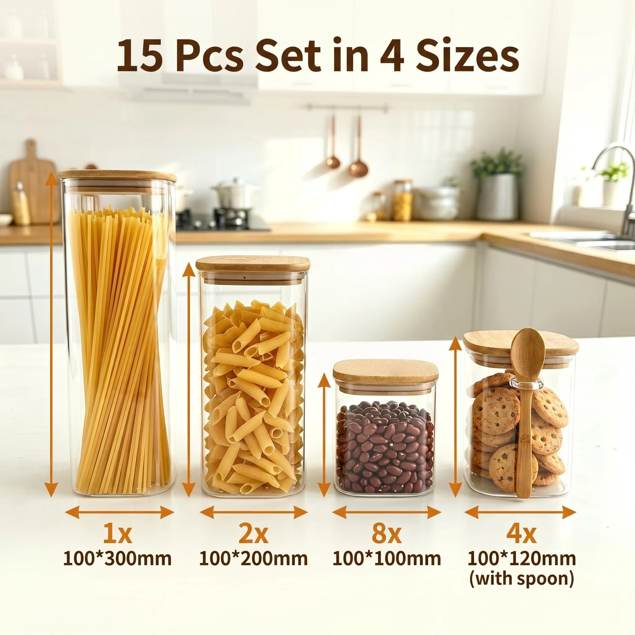 15pc-Glass Jars with Bamboo Li - огляд і ціна Food Storage Glass Containers Large