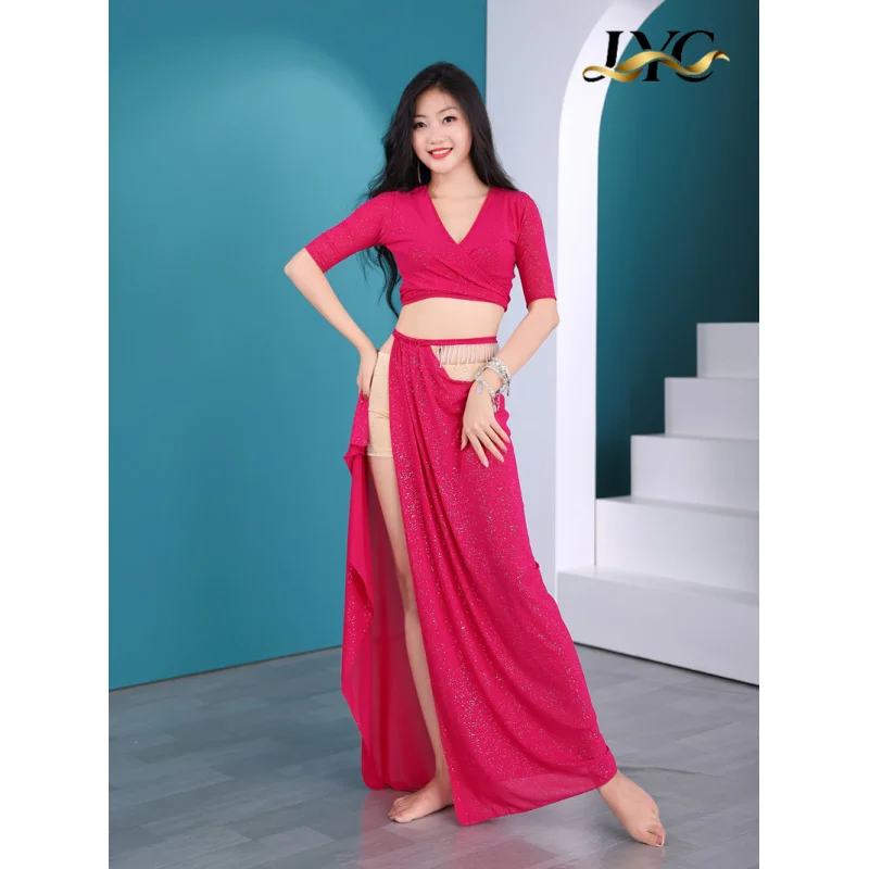 2025 novo estilo de dança do ventre vestido longo roupa de desempenho para mulheres sexy conjunto de prática iniciante primavera verão fada olhar