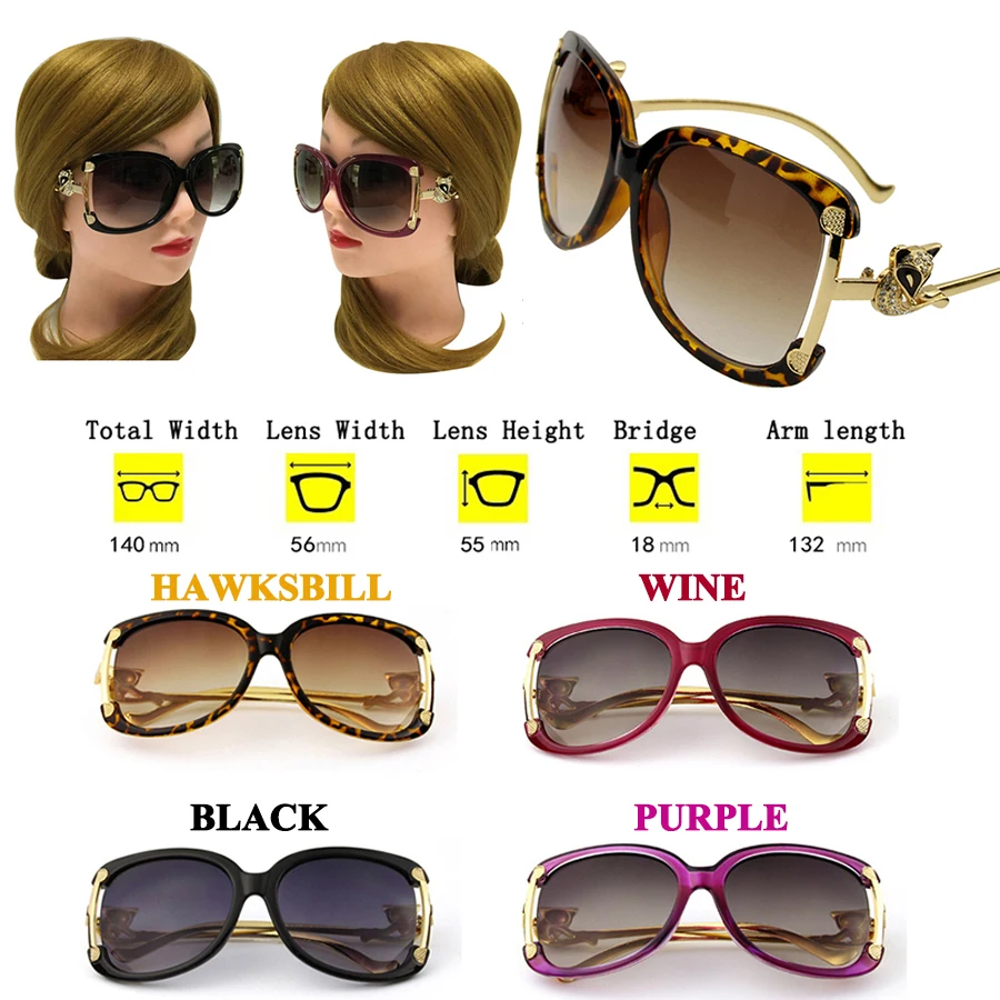 Sunglasses Women Oval Retro Alloy Frame Gold Fox Design Vintage Luxury Brand Ladies Drive Travel Sun Glasses 4 Colors