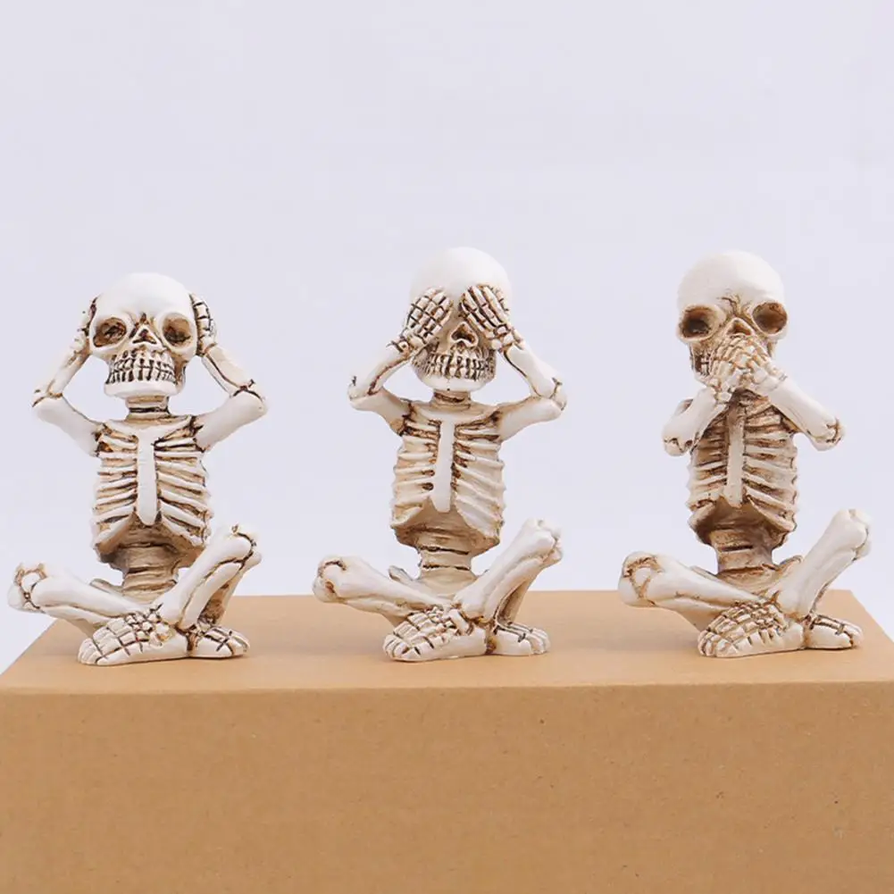 Decor Home Decor Skull Ornaments Set Resin Yoga Skeleton Figurines Hear See Speak No Evil Statues for Halloween Home for Skull