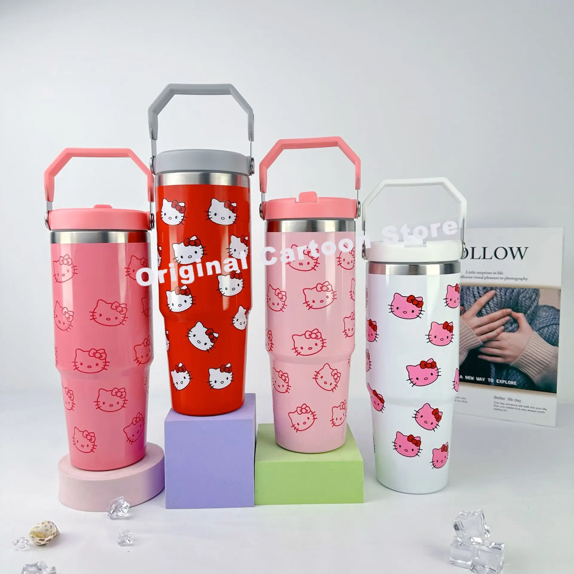 Hello Kitty Sanrio Kuromi 30oz Kubek samochodowy Izolacja próżniowa Utrzymuj zimno Kubek z uchwytem Kreskówkowy kubek samochodowy Ice Tyrant Prezent dla dziewczynki