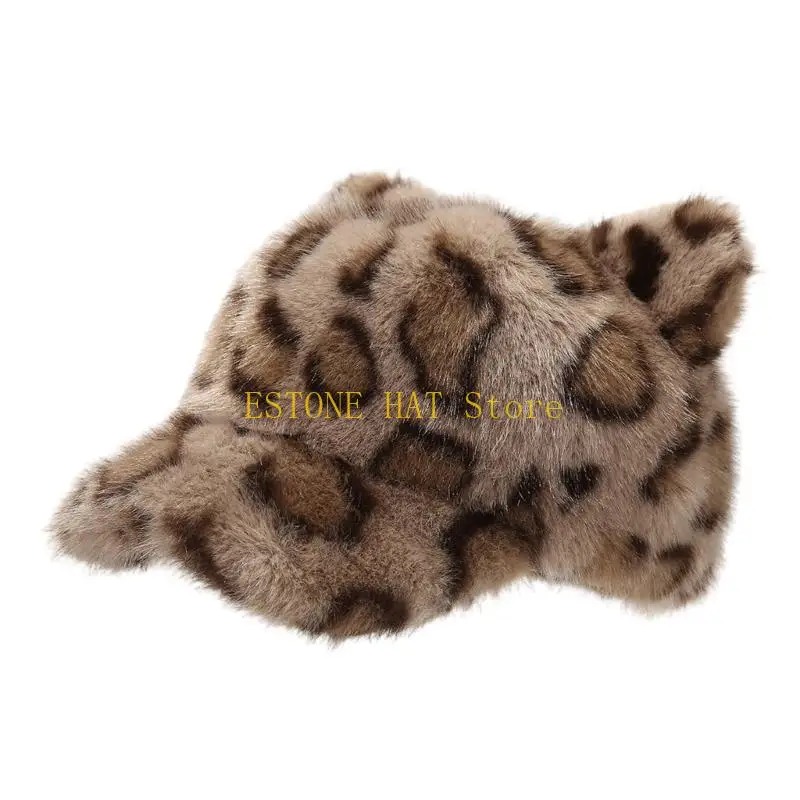 49MF Women Baseball Hat Cartoon Kitten Ear Lovely Ear Fun Furry Hat for Idol Concert Shows Leopard Print Caps for Adults