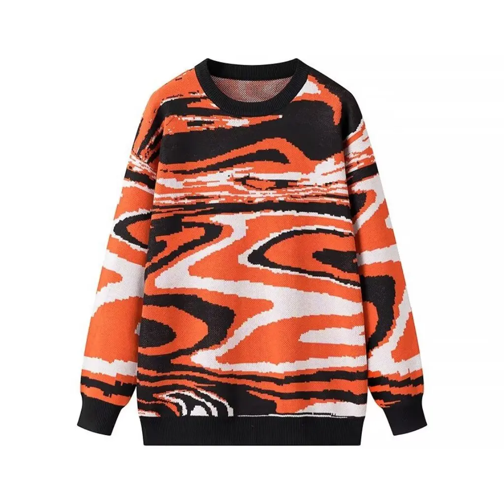 

Winter Zebra Pattern Jacquard Knitted Sweater Long Sleeve Loose Fit Pullover European American Style New C92326