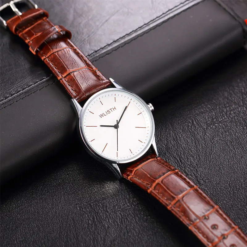 비즈니스 시계 남성용 쿼츠 손목시계 가죽 스트랩 남성 시계 패션 레트로 시계 진짜 소년 소녀 생일 발렌타인 선물