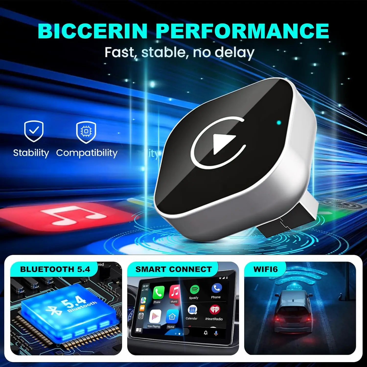 محول تلقائي صغير CarPlay Android من Universal - قم بتوصيل وتشغيل USB دونجل لشركة فولكس فاجن/تويوتا/فورد/بنز/نيسان/هوندا/BMW - Auto Co #1