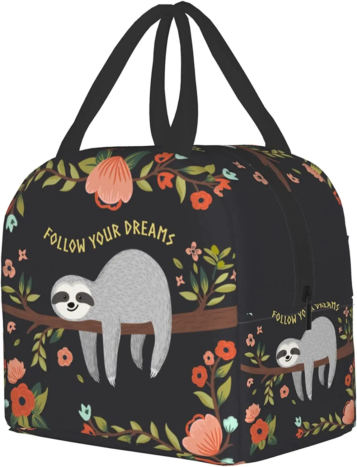 Sloth Lunch Bag Siga Seus Sonhos Sloth Lunch Box Isolado para As Mulheres Reutilizáveis Cooler Teto Sacos para o Trabalho Escola Piquenique