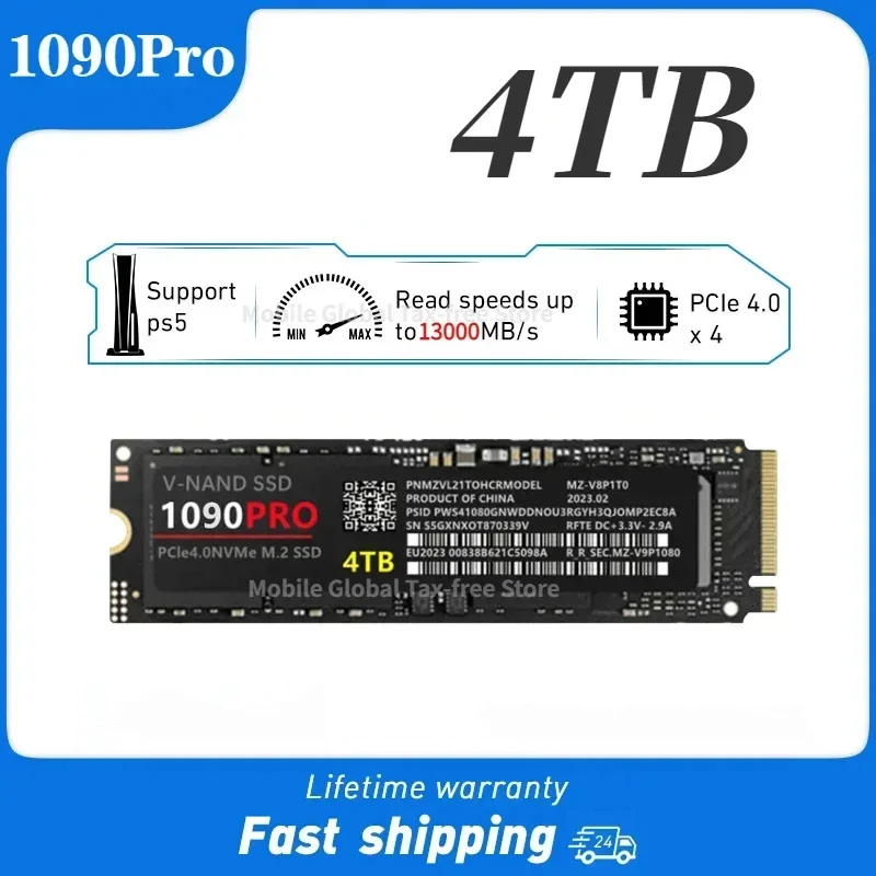 

Original Brand 4TB SSD1090 PRO M2 2280 PCIe 4.0 NVME Read 13000MB/S Solid State Hard Disk For Desktop/PC/PS5 Laptop Game 1080Pro