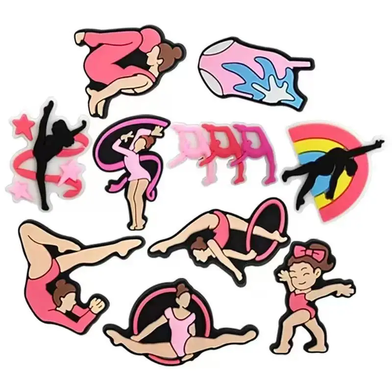 10/100pc Dance Gymnastics Shoe Charms PVC Cartoon Shoes Accessories Decoration Buckle Fit Bands Bracelets Clog Sandal Garden