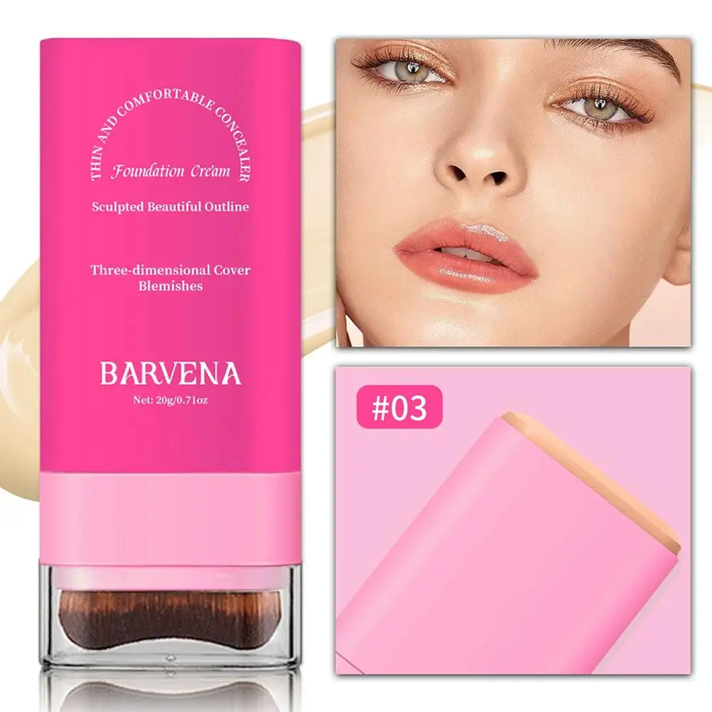 브러쉬 컨실러가 포함된 파운데이션 스틱은 피부톤을 밝게 해주고 메이크업 파운데이션 없이 오랫동안 지속됩니다.