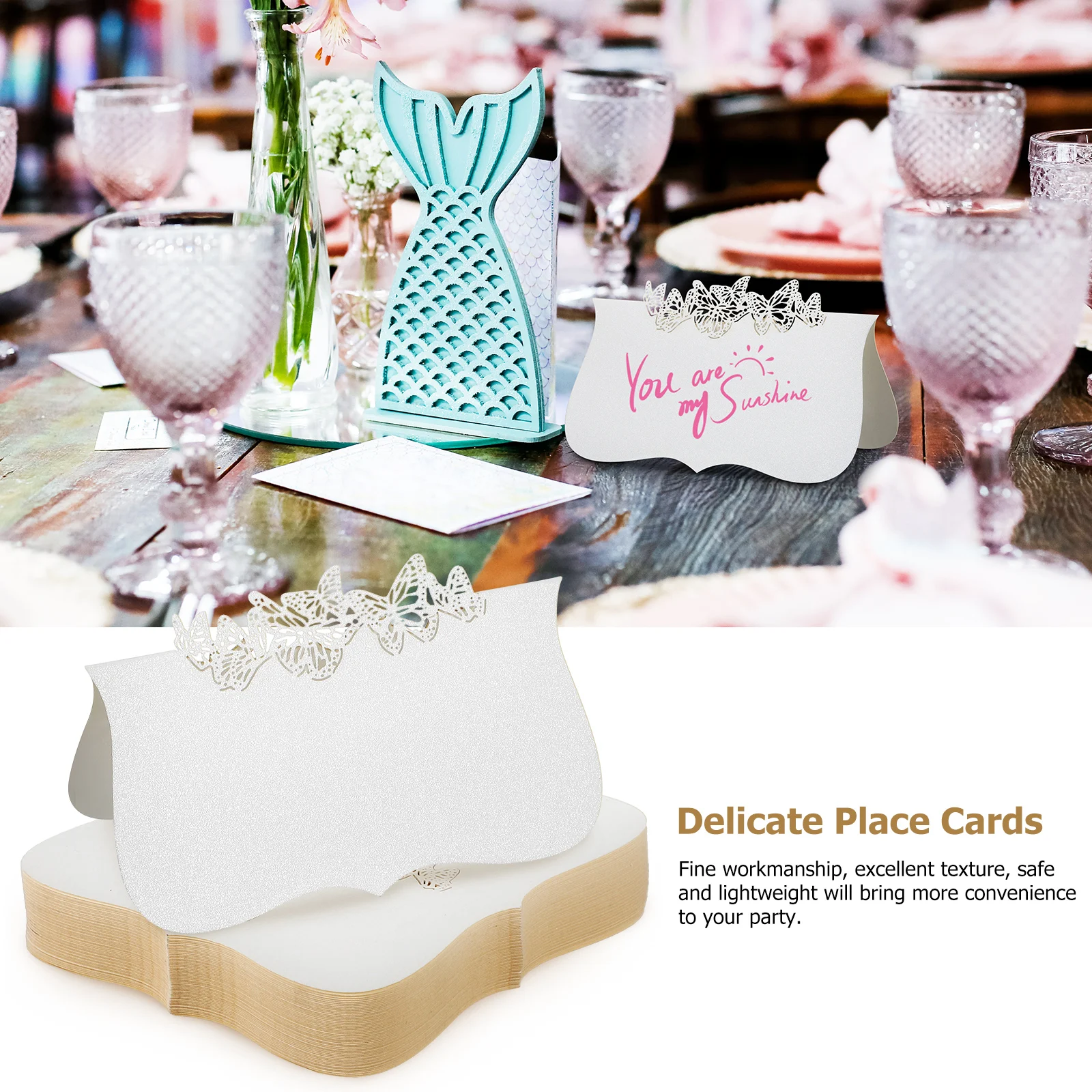 

50 Pcs Place Cards Wedding Seat Tent Placecards for Table Small Paper Pearl Name