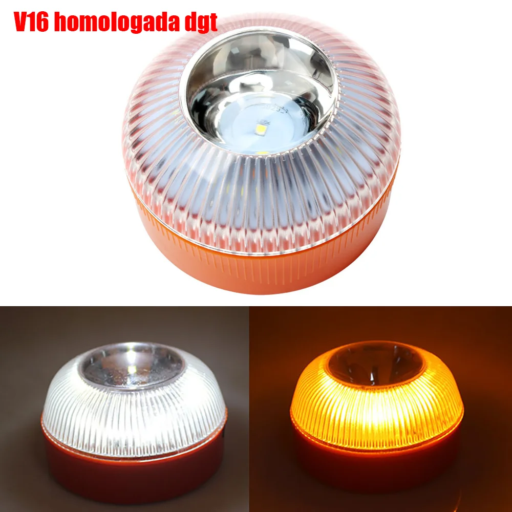 

V16 Flash LED White Emergency Light Yellow Car Warning Light Traffic Flash with Battery Bottom Strong Magnetic Portable