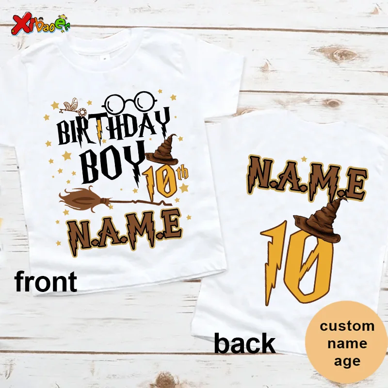 Magic Broom Wizard Birthday Shirt KidsT Shirts Party Outfits Boys Custom Name Shirts Baby Girl Clothes 9th Birthday Girl T Shirt view 4