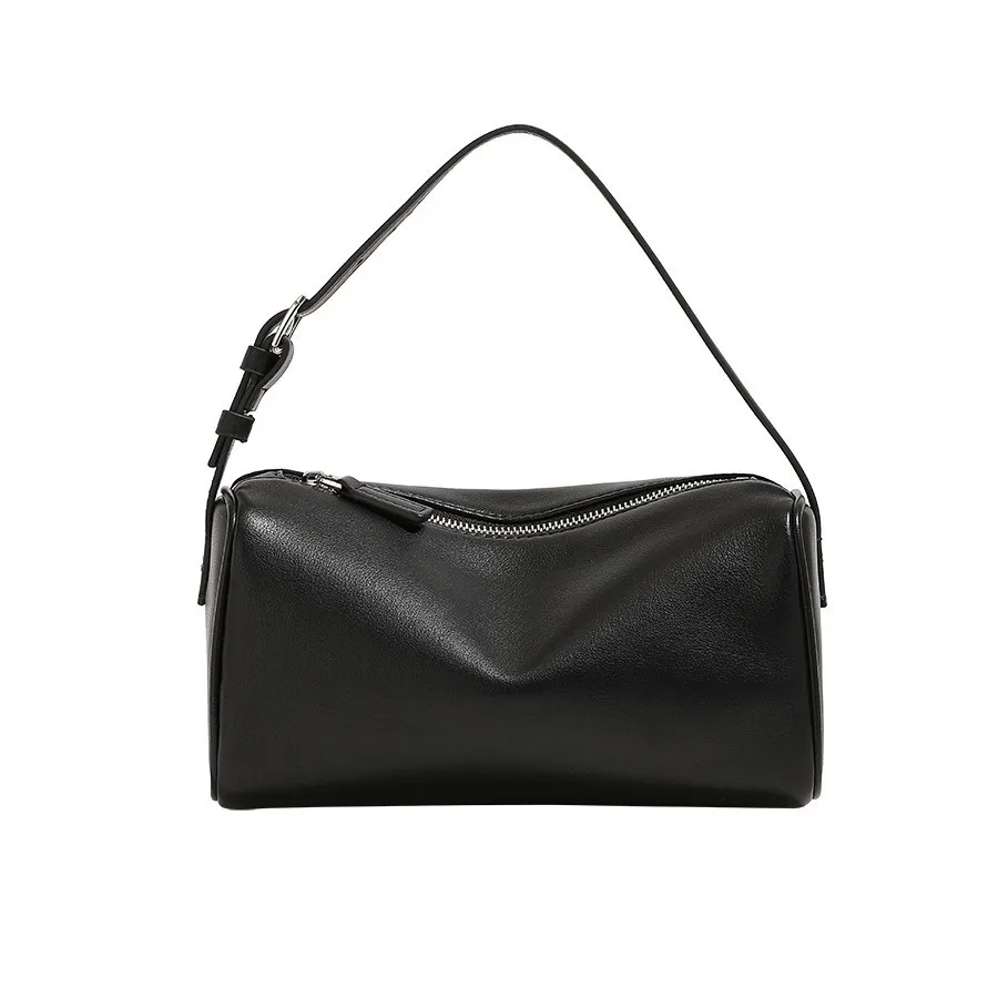 Minimalist Faux Leather Hobo Bag, Zippered Cylinder Shoulder Purse