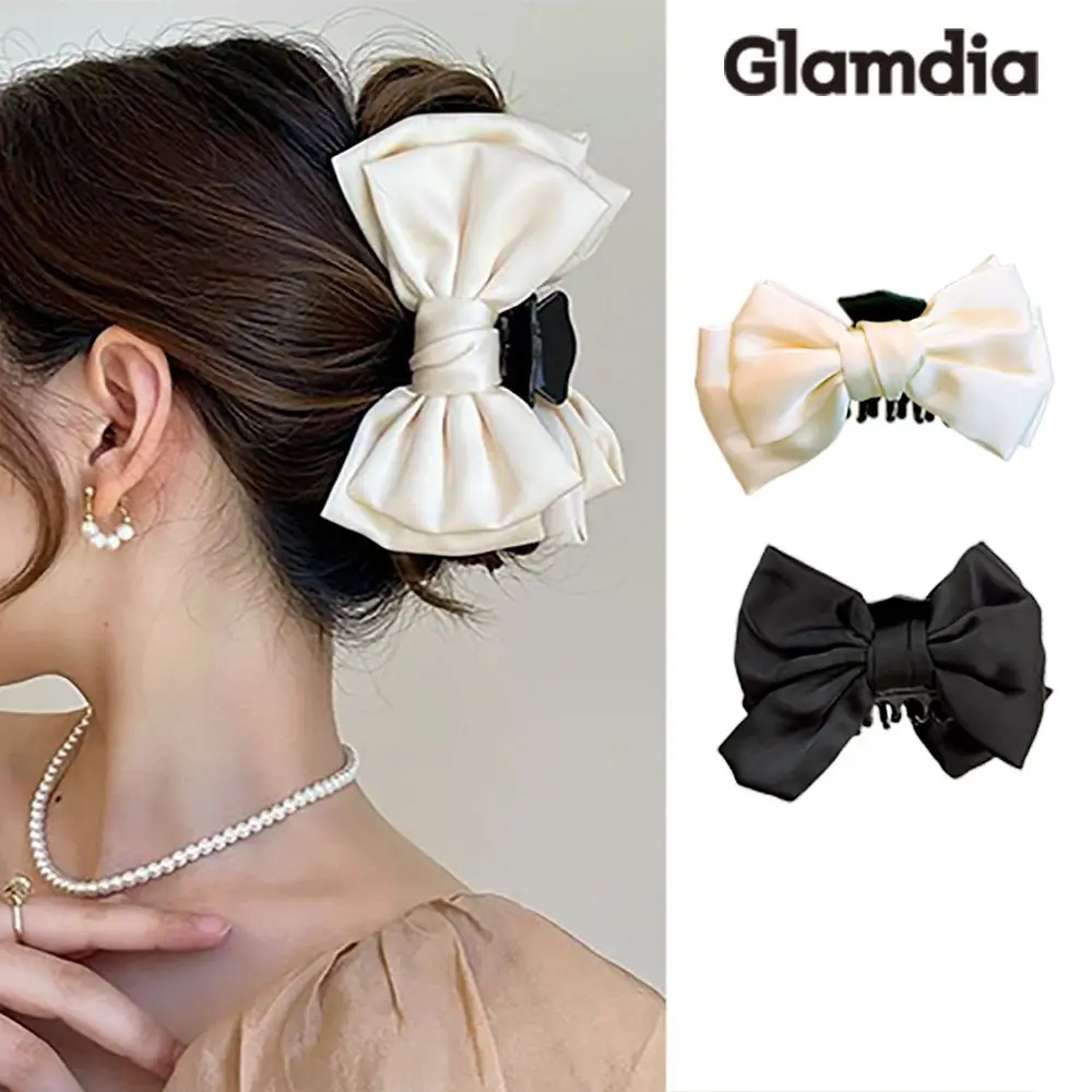 Glam Dia Pretty Seo Hyo-rim Satin King Ribbon Half-Heed Half-Heed Rimed Hair Crobe Tackles M Black Cream Set