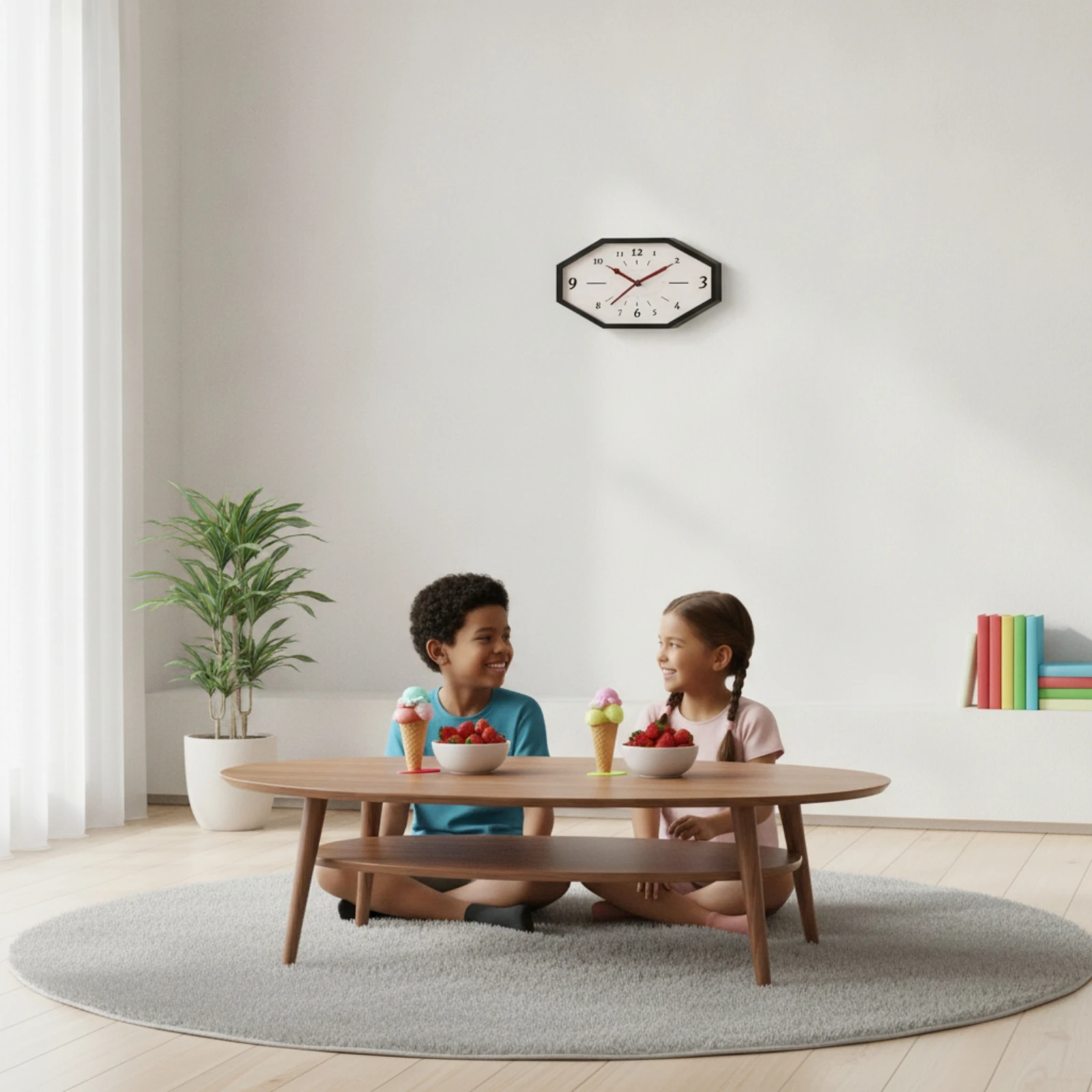 Octagonal Wall Clock Quartz Clock with Wooden Frame Timepiece Battery-Operated Modern for Living Room, Hallway