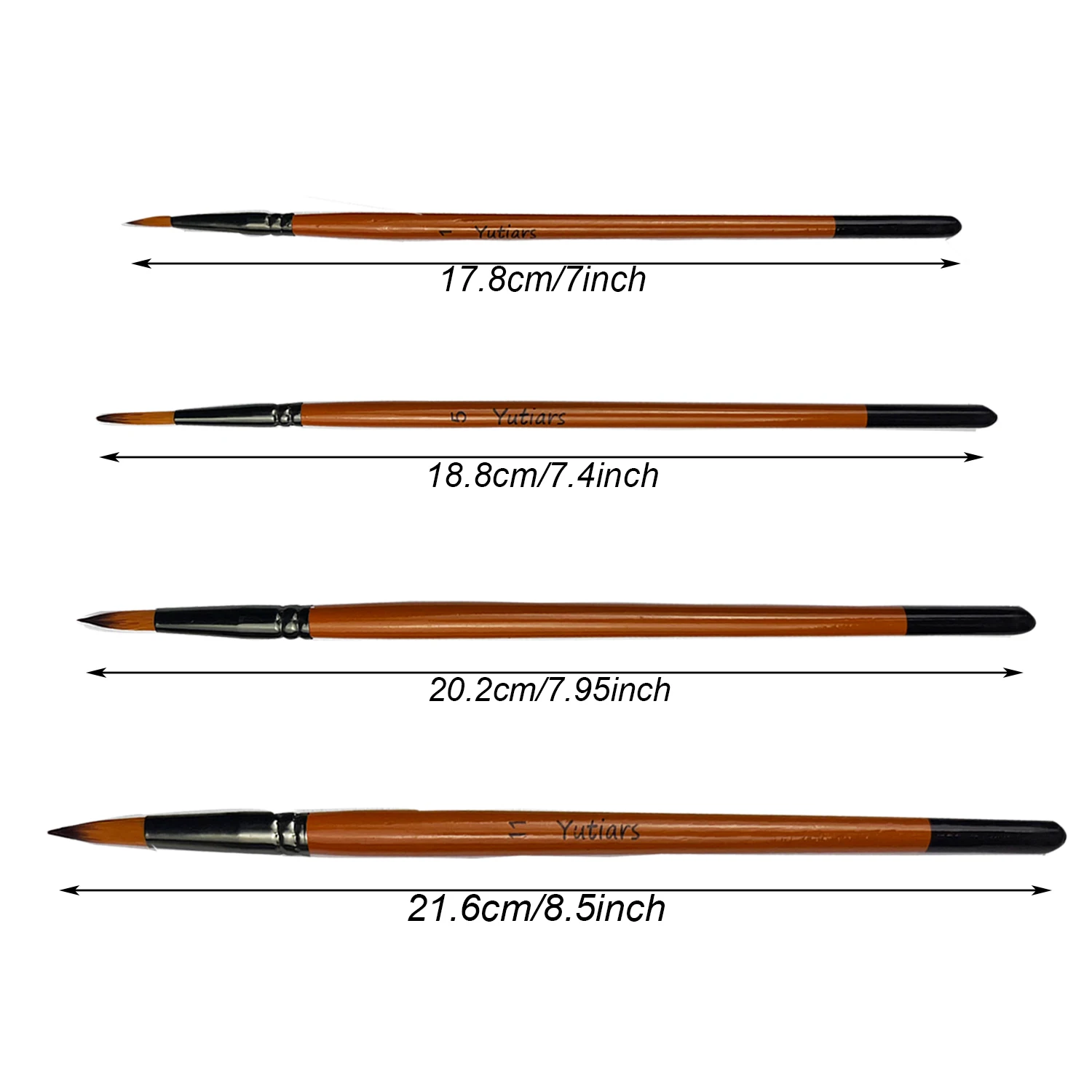 12pcs Different Colors Round Pointed Tip Paint Brushes Set for Watercolor, Acrylics, Ink, Gouache, Oil, Tempera Brown