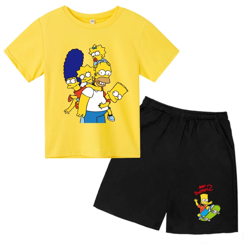 

Printed Cartoon anime Simpson 2D T-shirt Set for Boys and Girls aged 2-12 Casual Sports T-shirt With Short Sleeves and Shorts