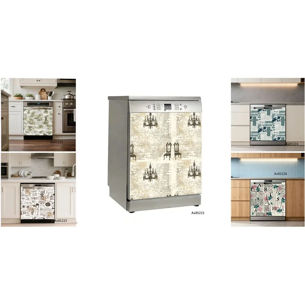 Paris Eiffel Tower Vintage Newspaper Script Classic Dishwasher Sticker Wallpaper Self Adhesive Cabinets Door Poster Crafts