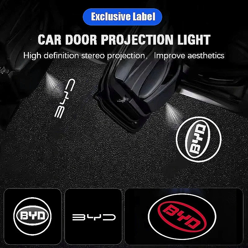 HD LED Wireless Welcome Door Projector Light 2Pcs For BYD Atto 3 Seal Dolphin Han Tang Song Yuan Car Courtesy Decor Accessory