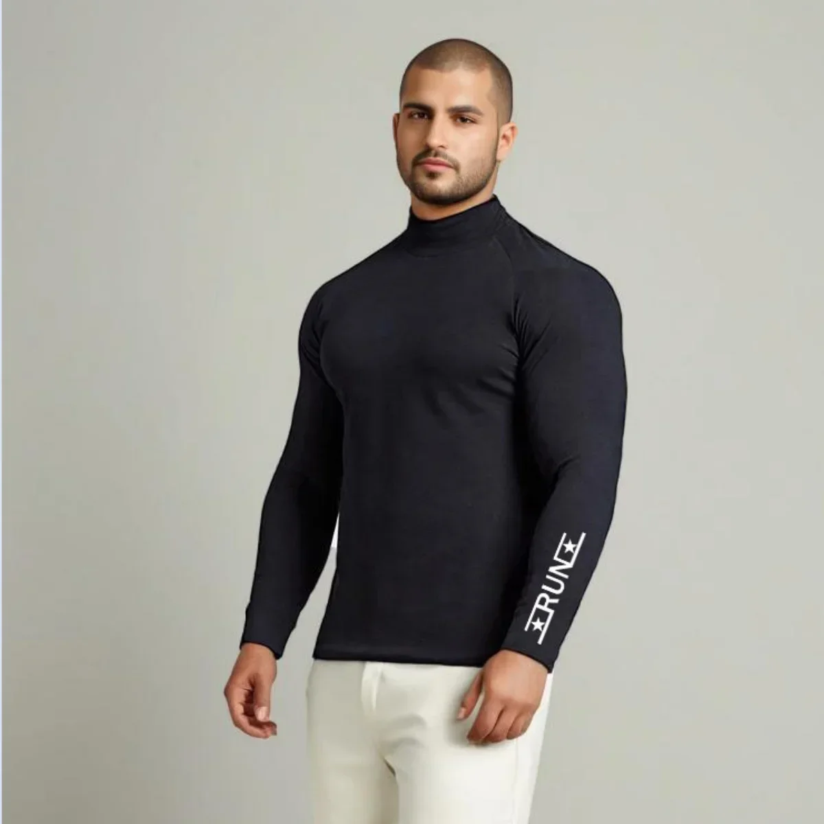 Men\'s Long Sleeve Compression Shirt Quick Dry Running Training Top Gym Clothing High Neck Bodybuilding T-shirt